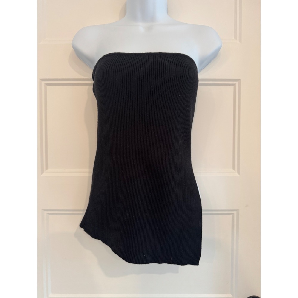 4th & Reckless Black Ribbed Knit Tube Top Strapless High Side Slit Medium - Picture 2 of 11